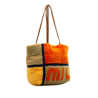 Orange Miu Miu Logo Shearling Tote - Designer Revival