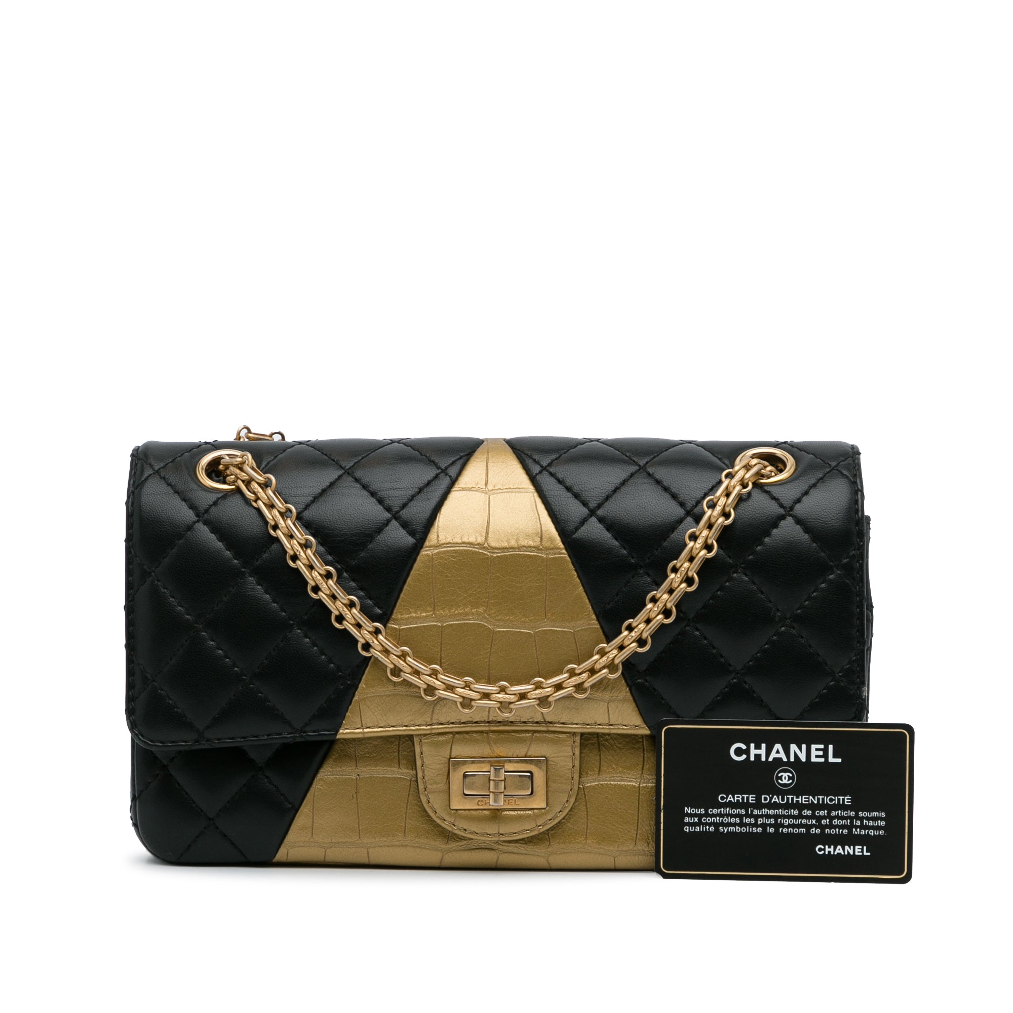 Black Chanel Medium Croc Embossed Lambskin 2.55 Reissue Double Flap Ba –  Designer Revival