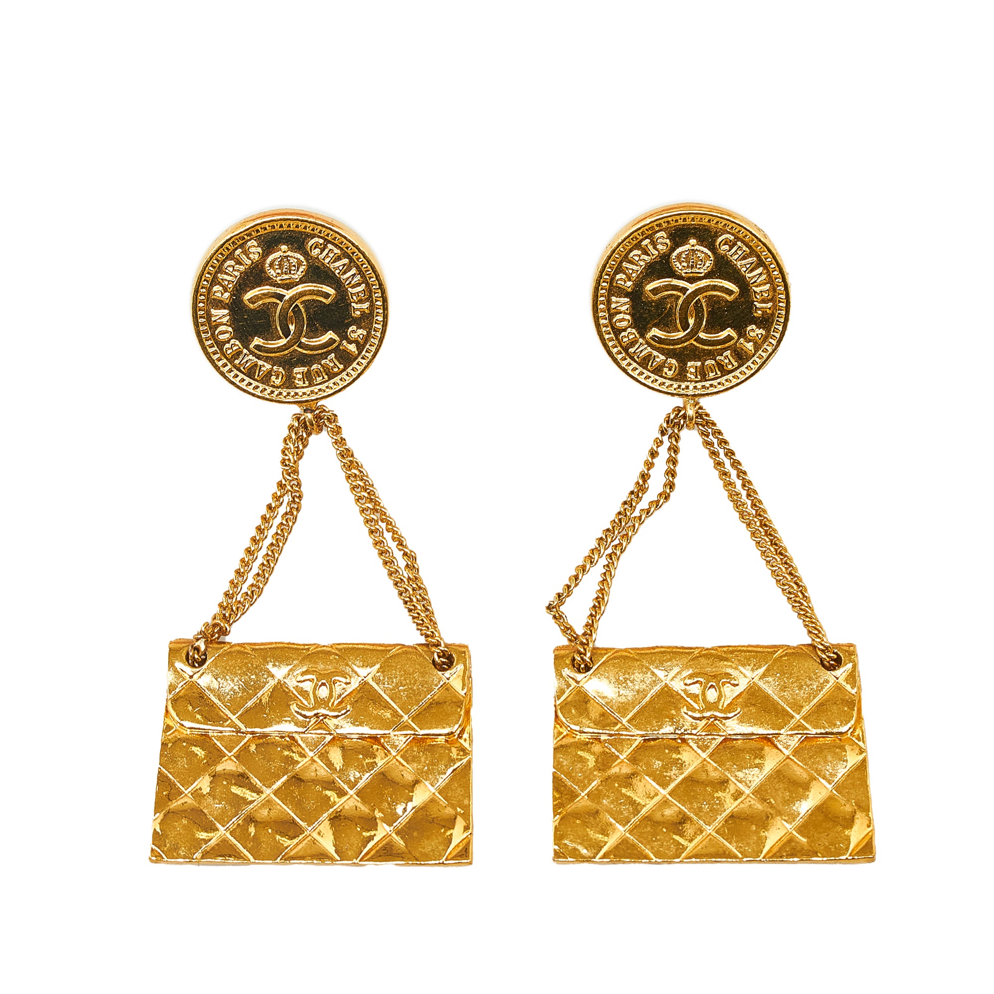 Gold Chanel CC Flap Clip On Earrings - Designer Revival