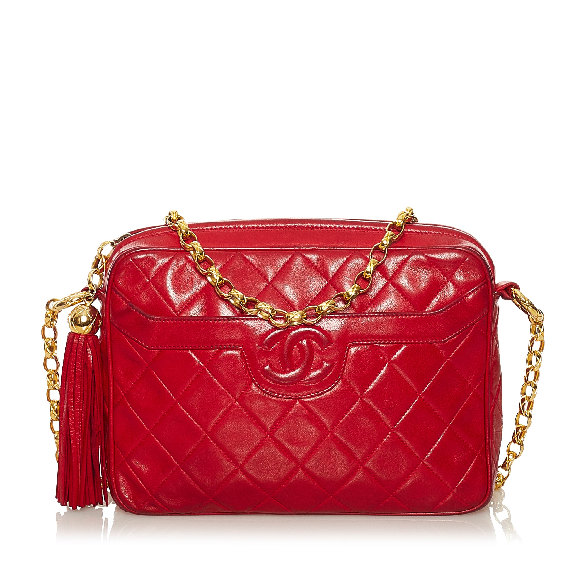 chanel red cross body bag leather