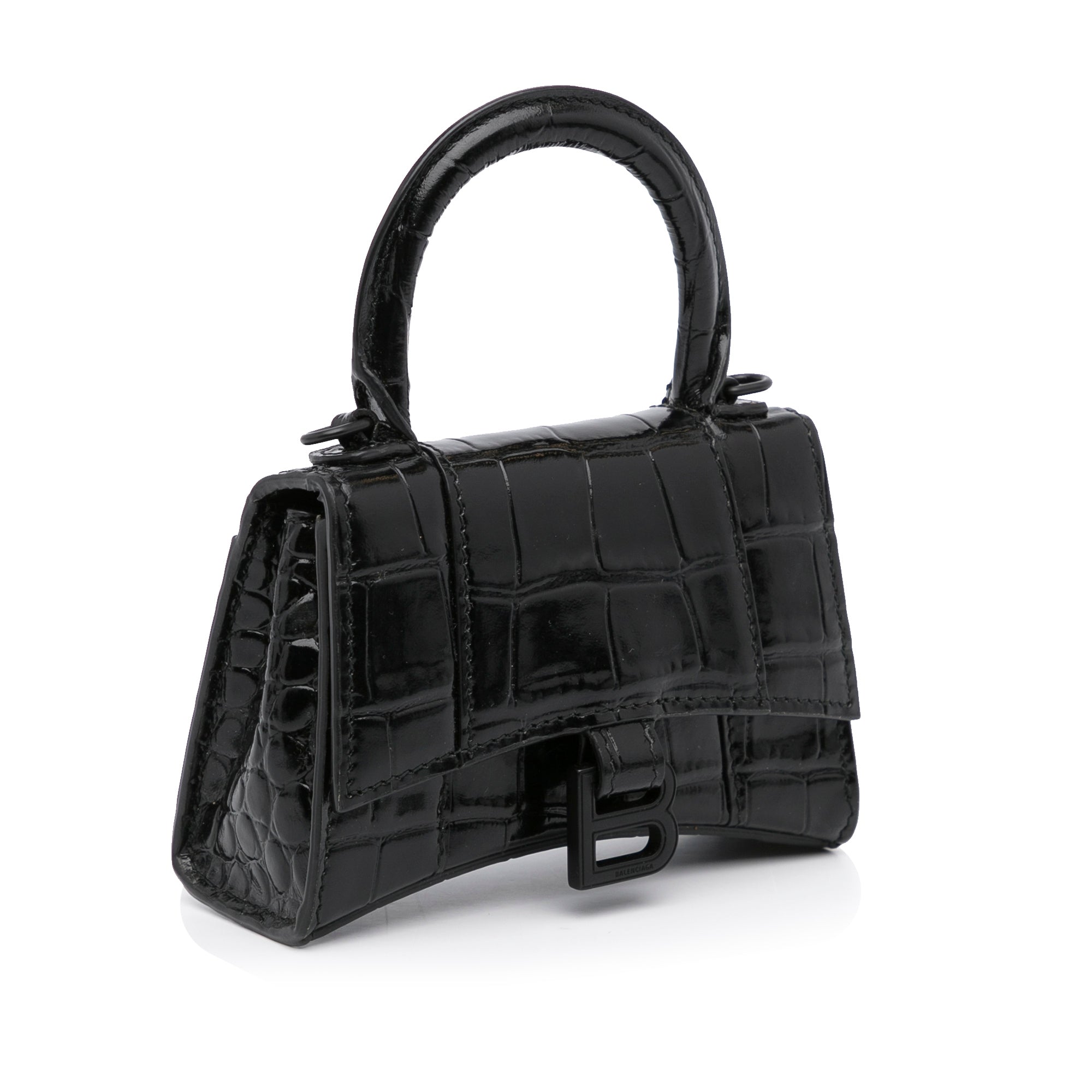 Shop Balenciaga Medium Hourglass Croc-Embossed Leather Top Handle Bag