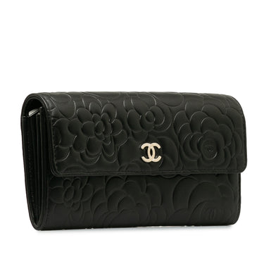 Black Chanel CC Camellia Flap Wallet - Designer Revival