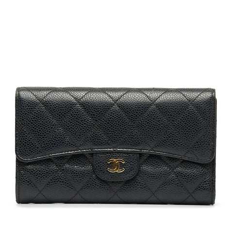RvceShops Revival, Black Chanel CC Flap Continental Wallet