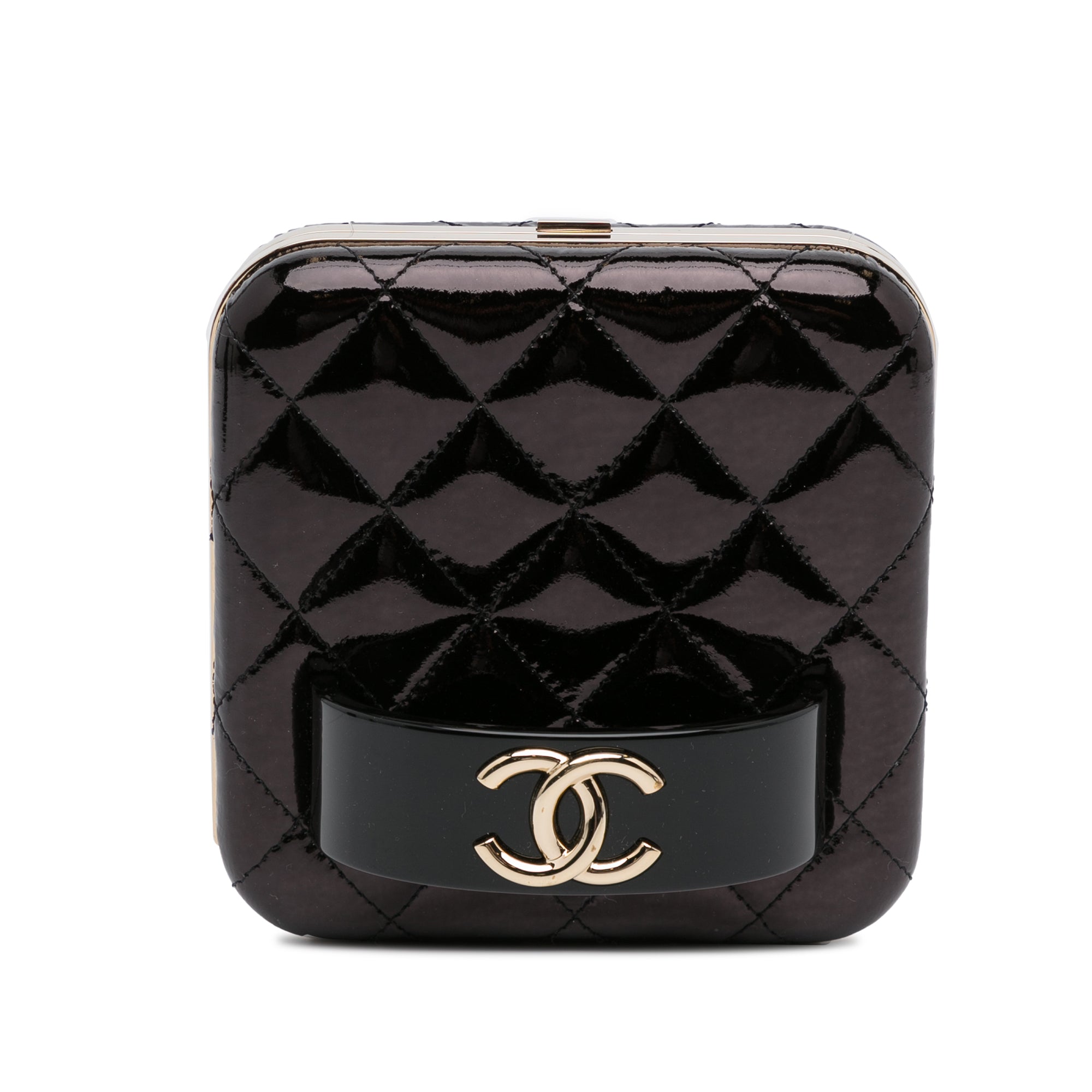 CHANEL CC Black Patent Leather 2way Vanity Case Cosmetic Bag