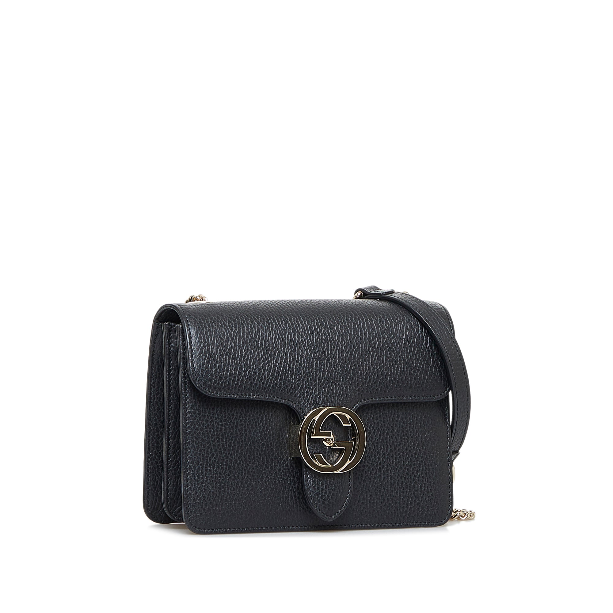 Gucci Interlocking BLACK Marmont Leather Silver Handbag Italy Chain 510304  NEW
