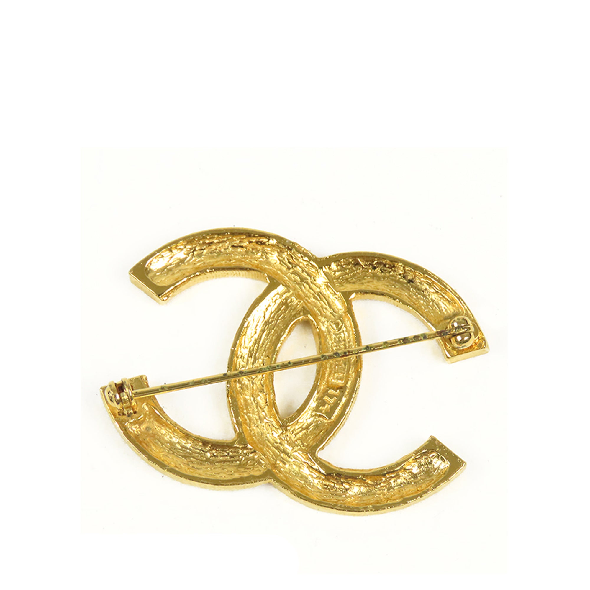 Gold Chanel CC Rhinestone Brooch