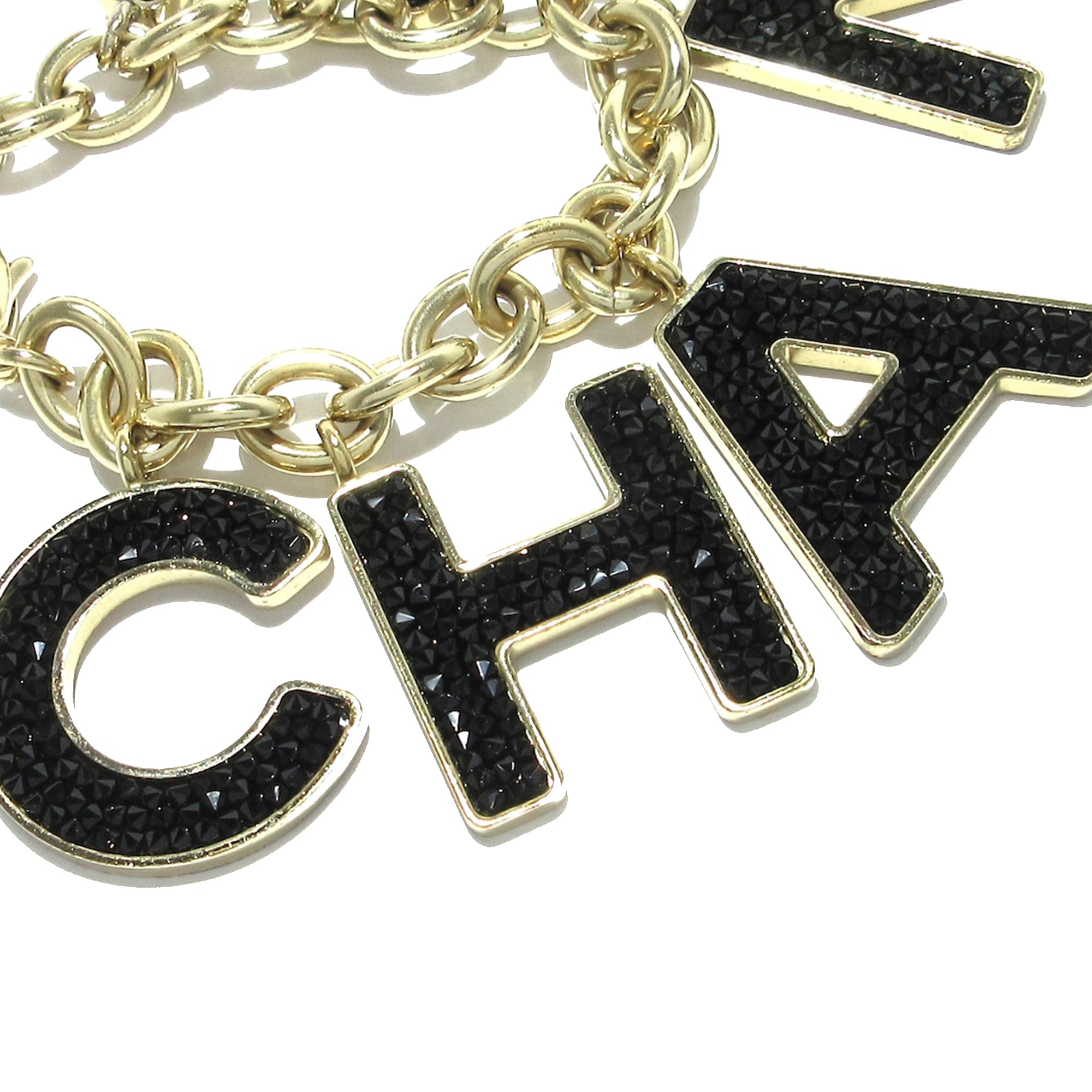Silver Chanel Alphabet Logo Crystal Charm Bracelet – Designer Revival