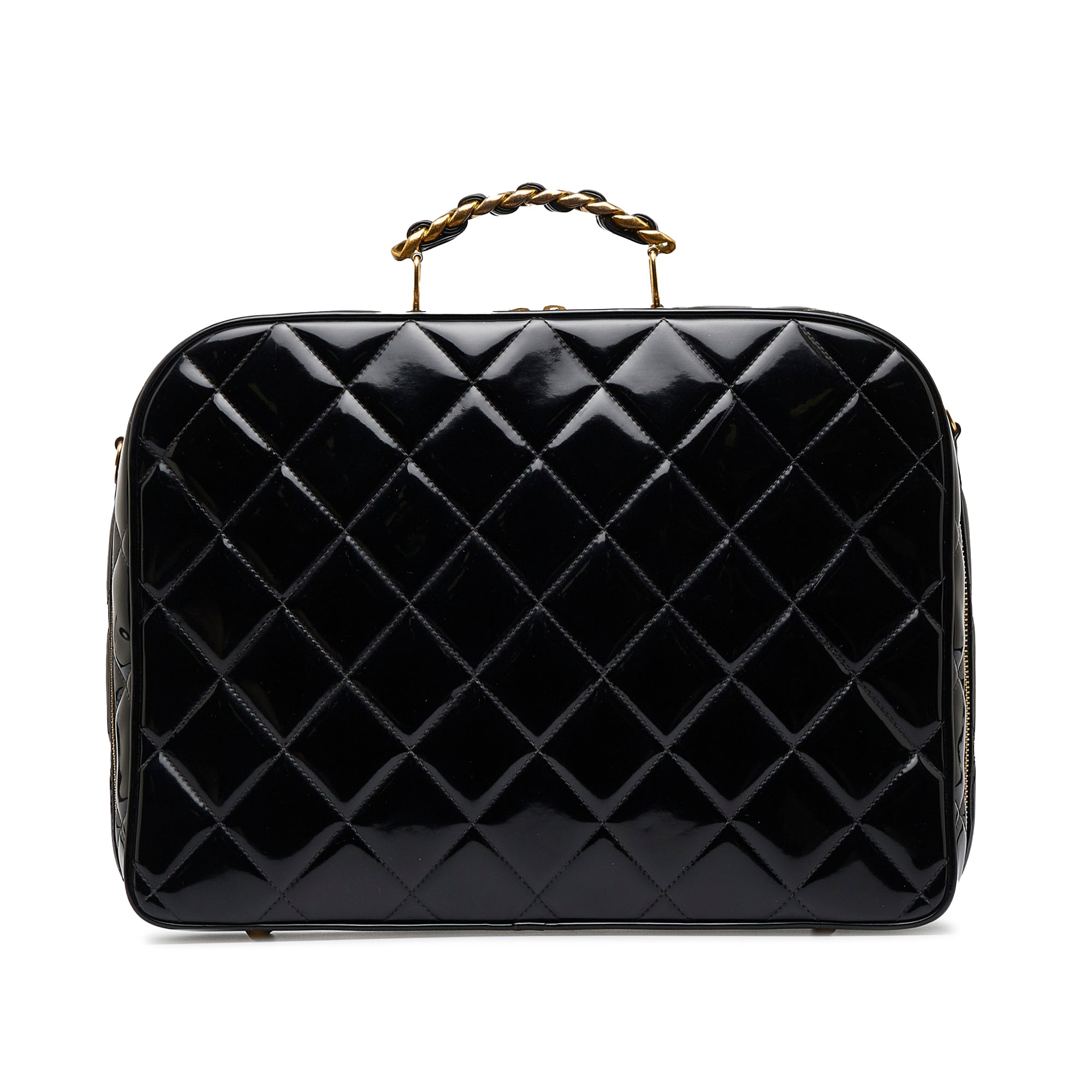 Chanel CHANEL Enamel Round Vanity Handbag Patent Black x White