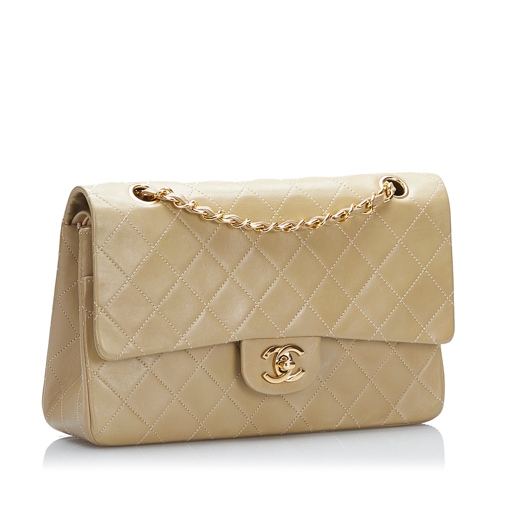 Chanel Medium Classic Double Flap Beige Shoulder Bag
