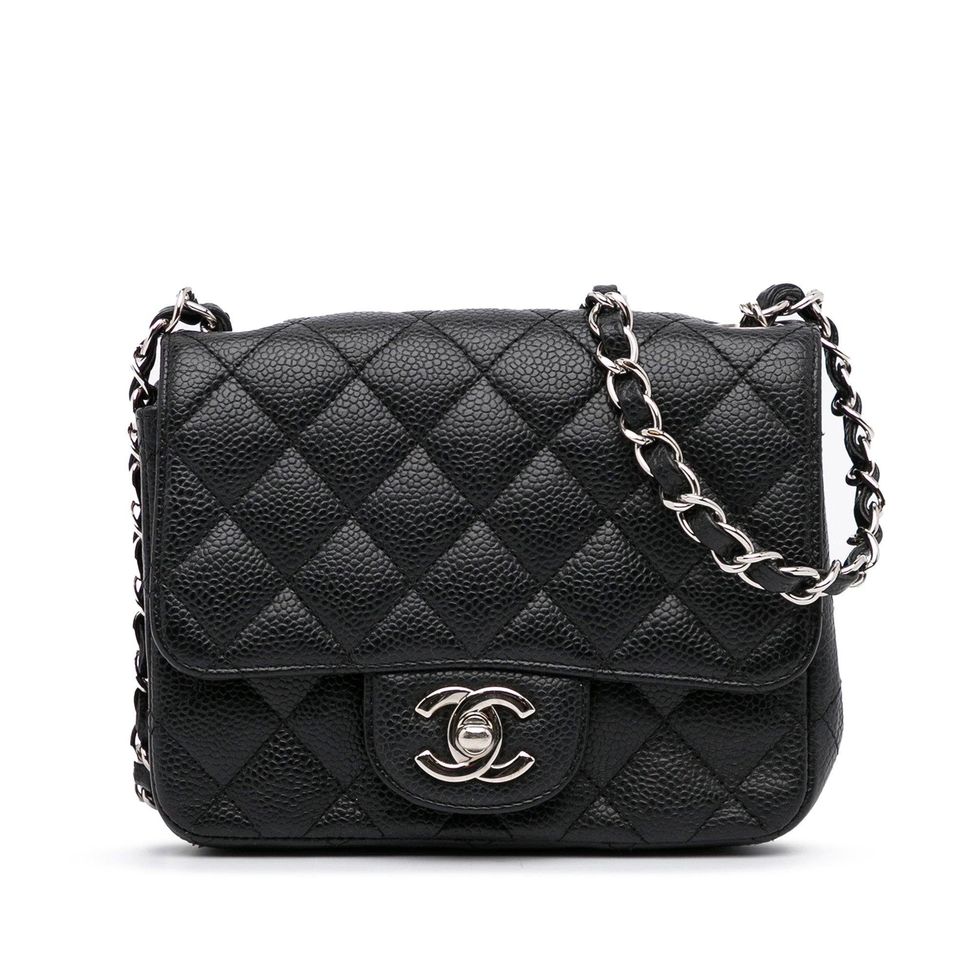 Black Chanel Mini Classic Square Caviar Leather Flap Bag