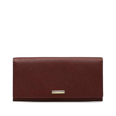 Red Burberry Leather Long Wallet - Designer Revival