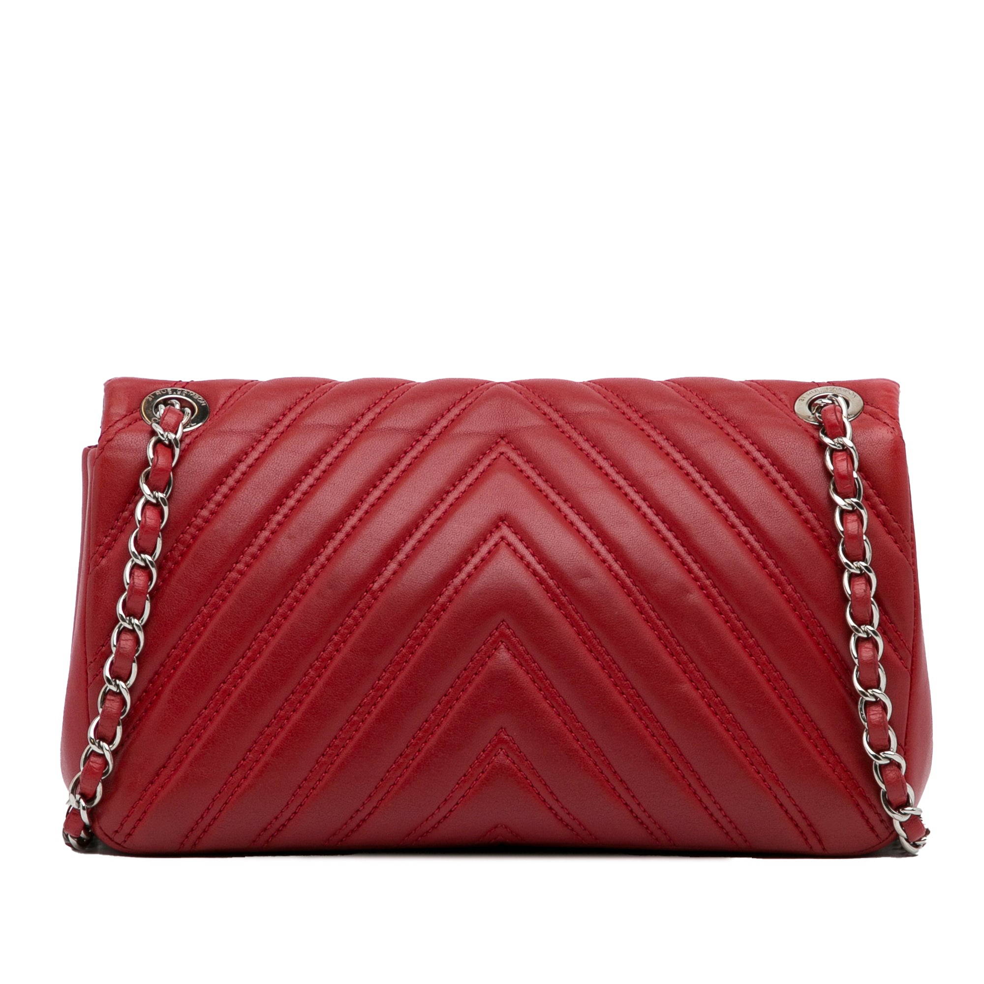 Red Chanel Mini Chevron Quilted Lambskin Rectangular Flap Bag