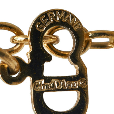 Gold Dior Rhinestone Logo Pendant Necklace