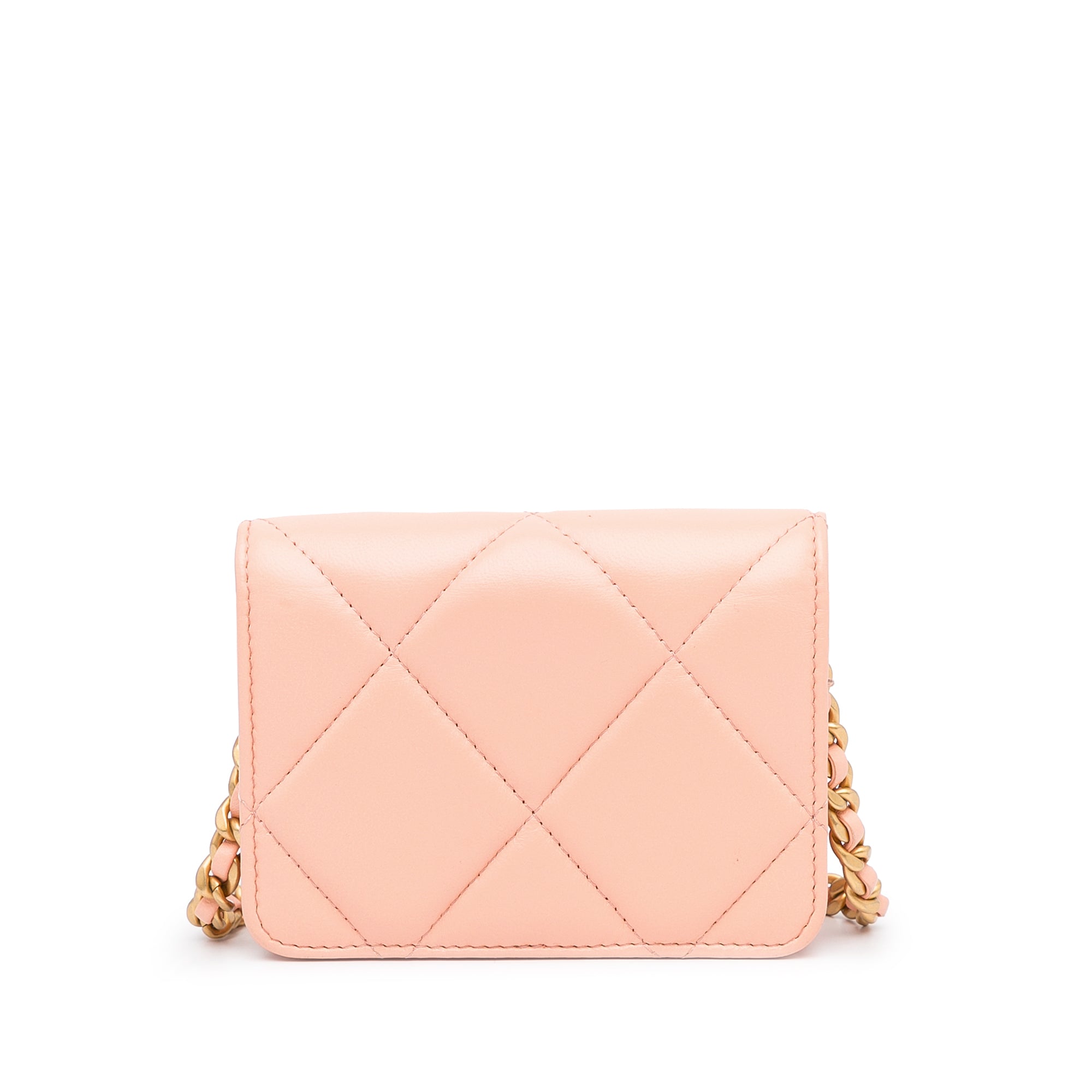 RvceShops Revival, Pink Chanel 19 Mini Pouch On Chain Crossbody Bag