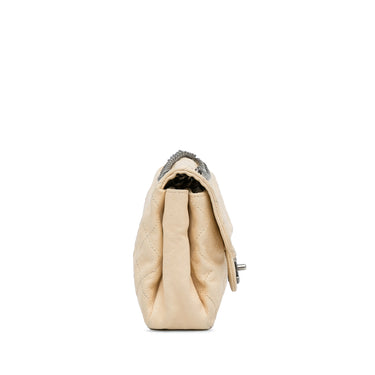 Beige Chanel CC Quilted Aged Calfskin Flap Bag - Designer Revival