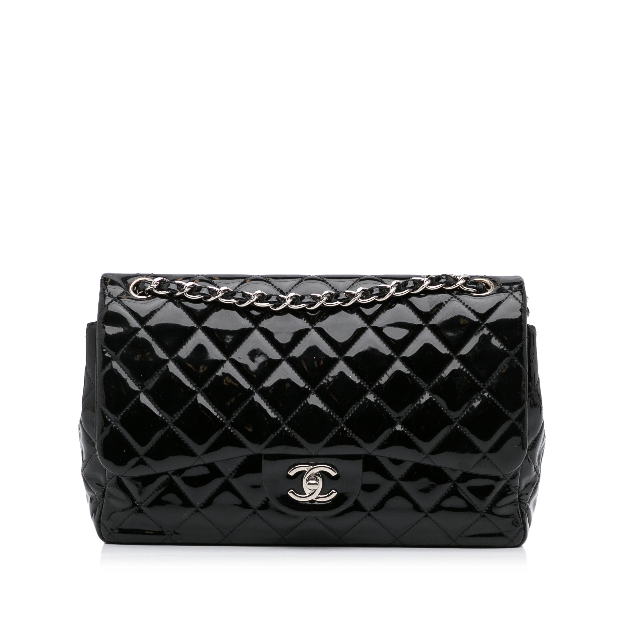 Black Chanel Jumbo Classic Patent Double Flap Shoulder Bag