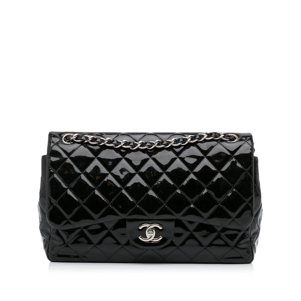 Black Chanel Jumbo Classic Patent Double Flap Shoulder Bag