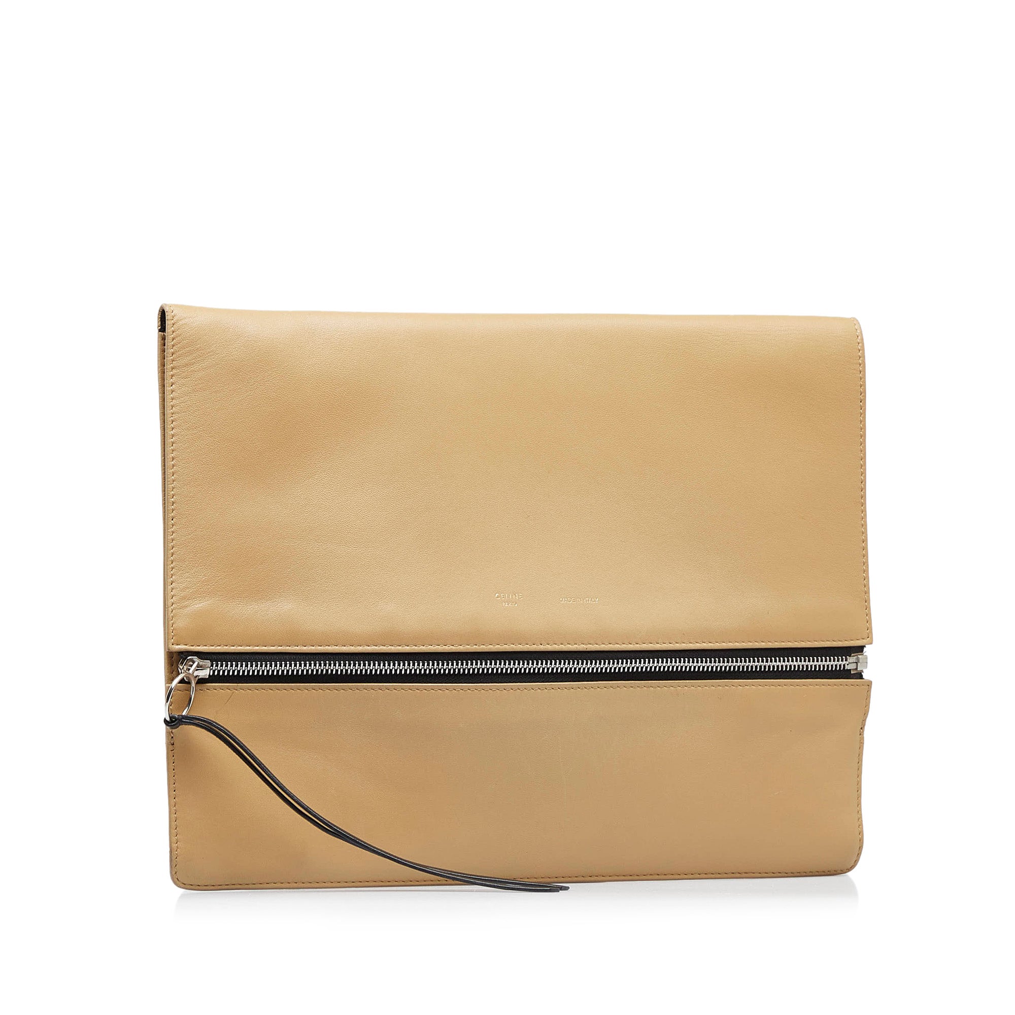 Tan Celine Oversized Zip Clutch Bag