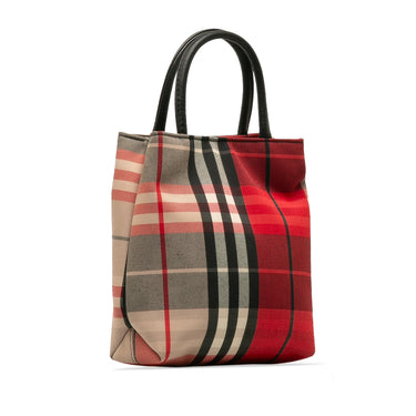 Red Burberry Plaid Canvas Handbag - Designer Revival