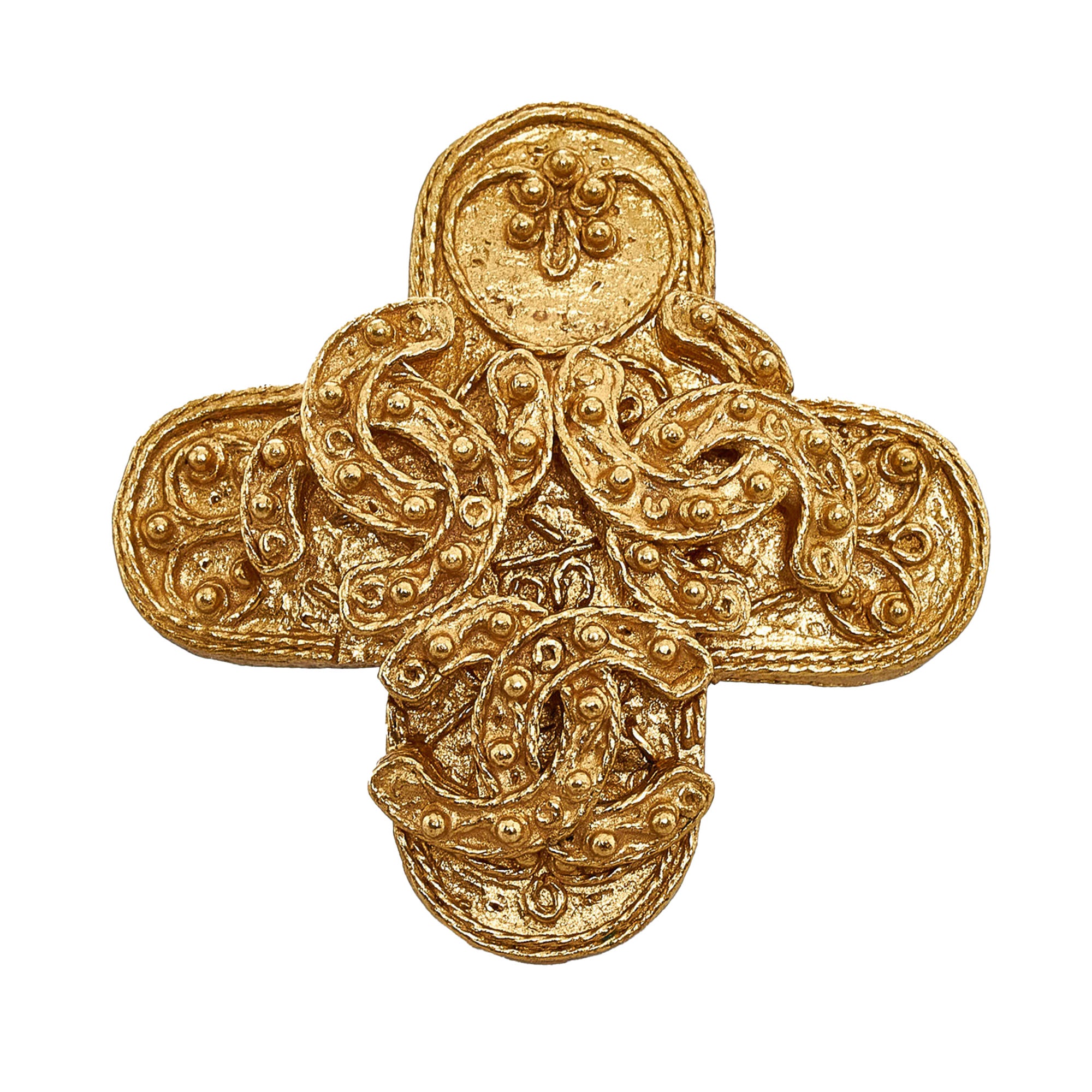 CHANEL CC Clover Gold Metal Pin Brooch