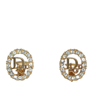Gold Dior Rhinestone Logo Clip-On Earrings