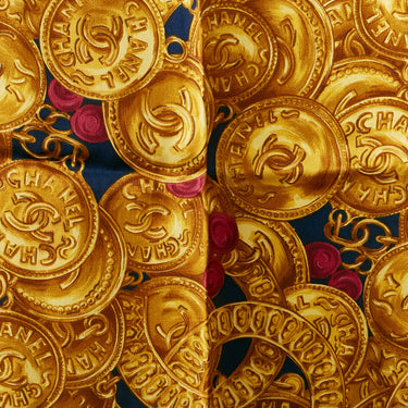 Gold Chanel CC Printed Silk Scarf Scarves - Designer Revival