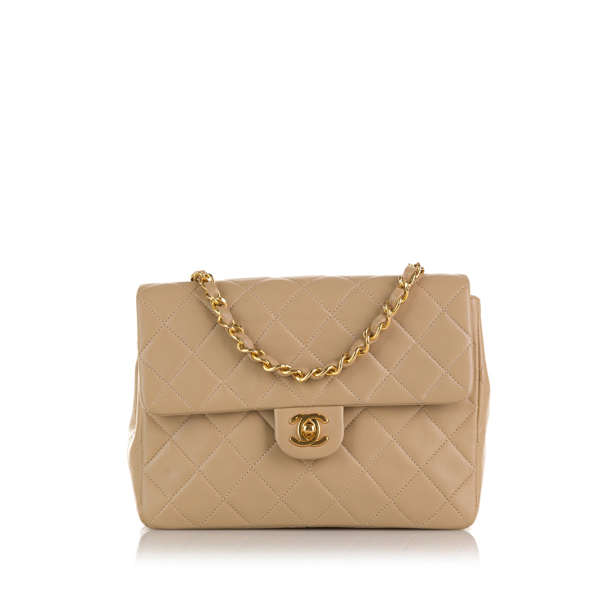 Beige Chanel Mini Classic Square Lambskin Single Flap Bag, RvceShops  Revival