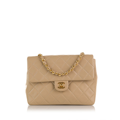 RvceShops Revival, Beige Chanel Mini Classic Square Lambskin Single Flap  Bag