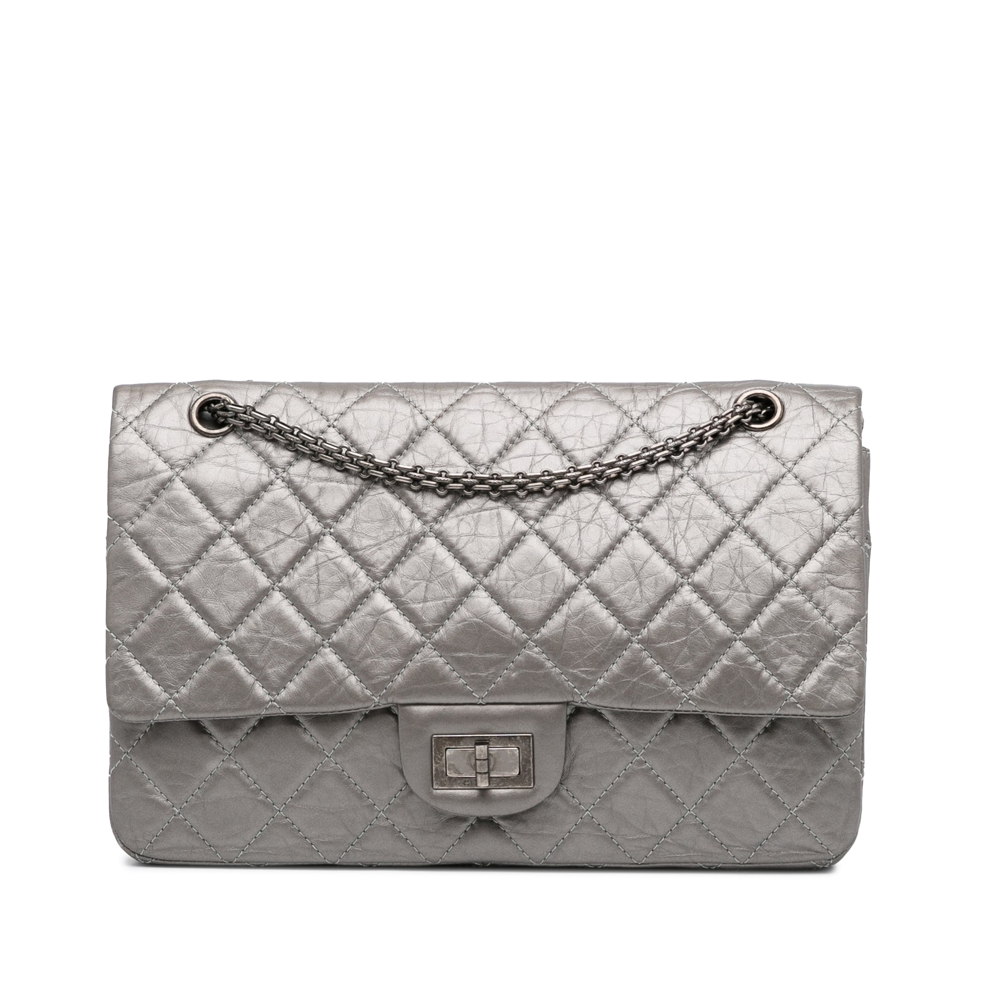 Chanel - Authenticated 2.55 Purse - Leather Silver Plain for Women, Very Good Condition