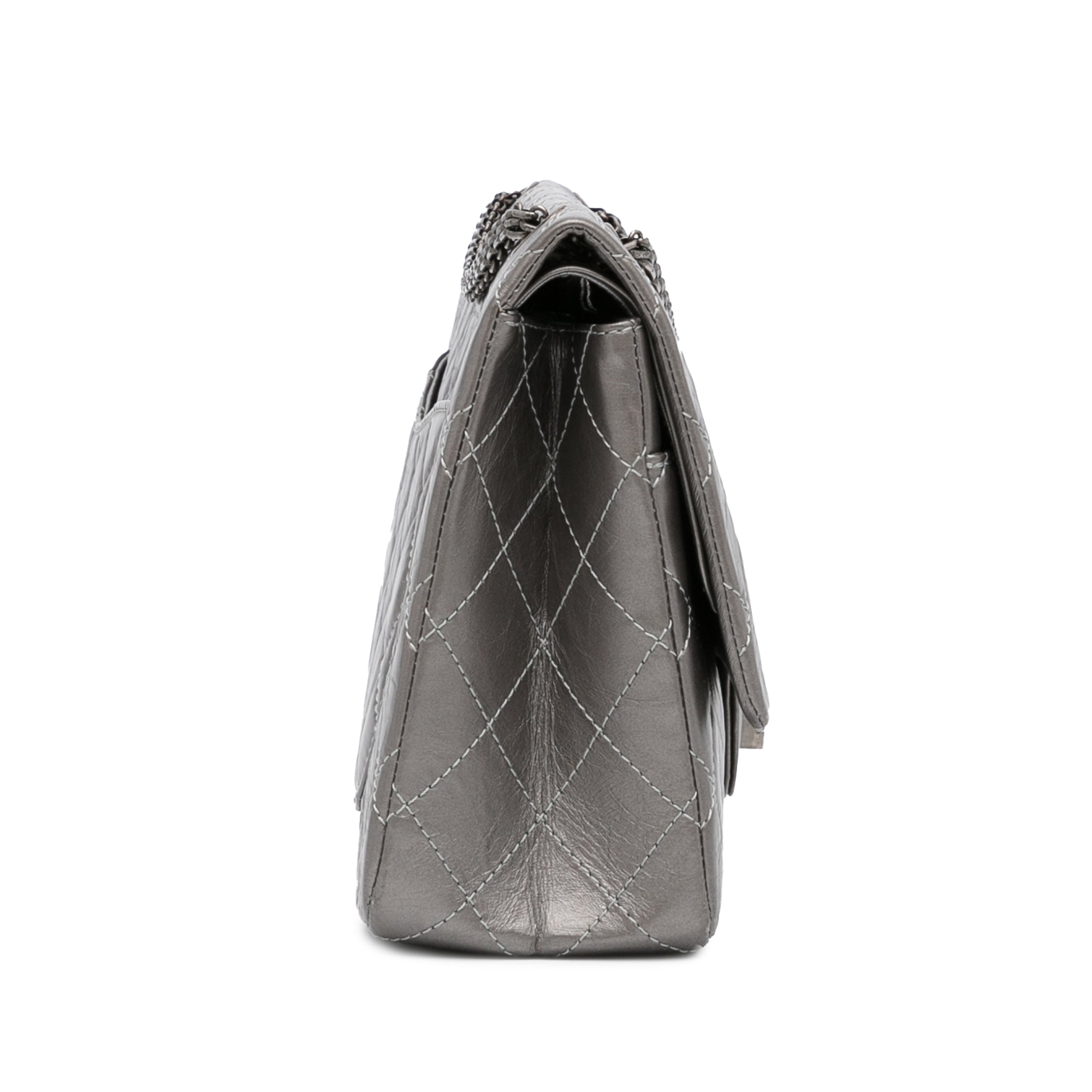 Silver Chanel Reissue 2.55 Aged Calfskin Double Flap 227 Shoulder Bag