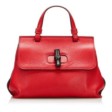 Red Gucci Small Bamboo Daily Satchel - Designer Revival