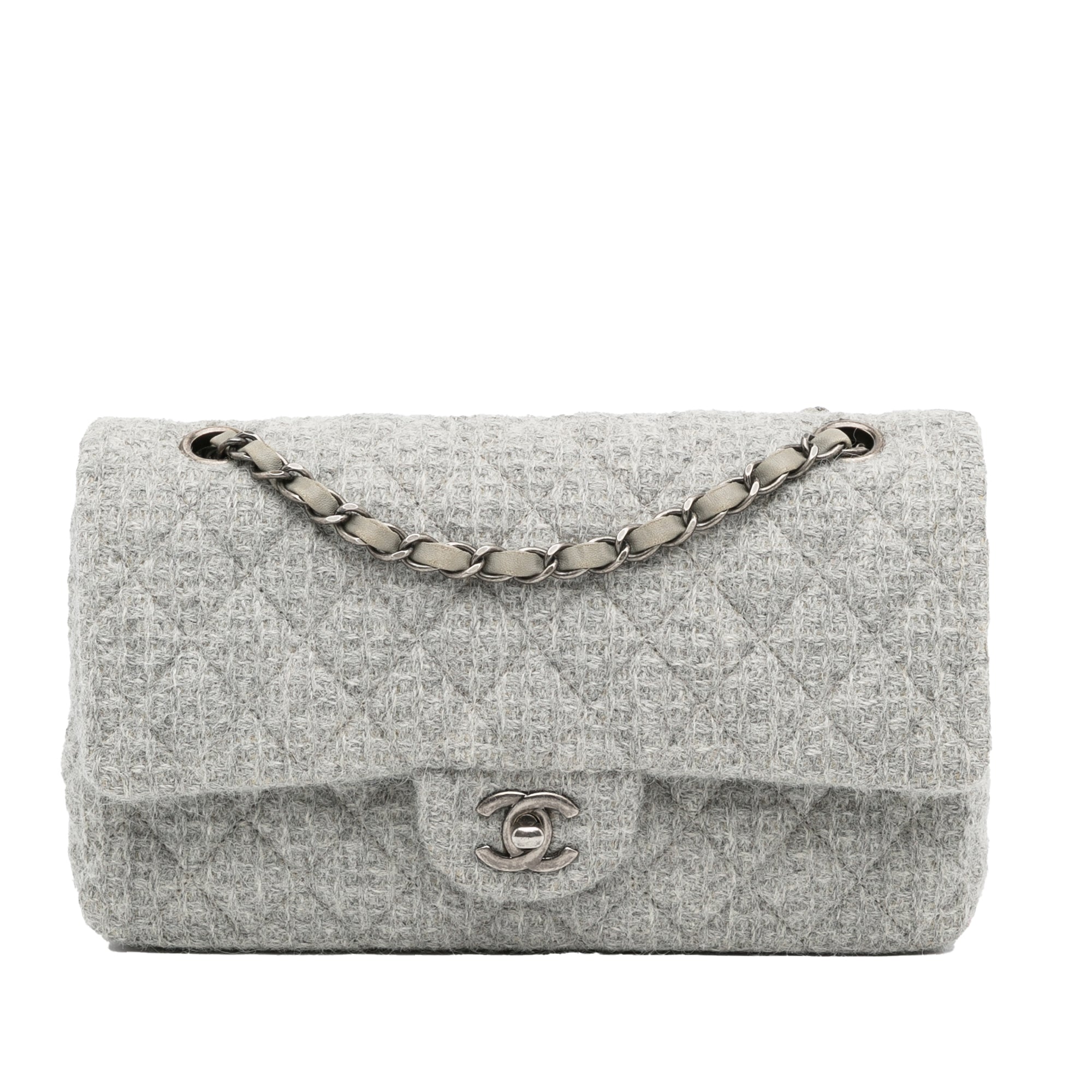 Gray Chanel Medium Classic Tweed Double Flap Shoulder Bag, Cra-wallonieShops Revival