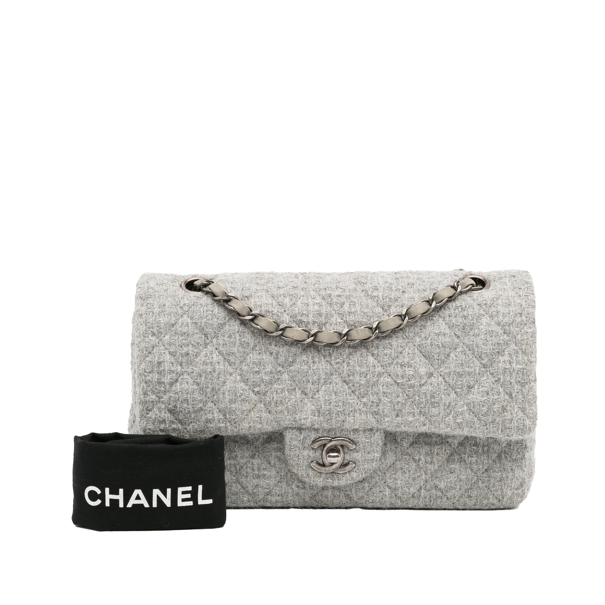 Gray Chanel Medium Classic Tweed Double Flap Shoulder Bag