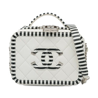 White Chanel Small Caviar CC Filigree Vanity Bag - Designer Revival