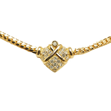 Gold Dior Rhinestone Pendant Necklace - Designer Revival