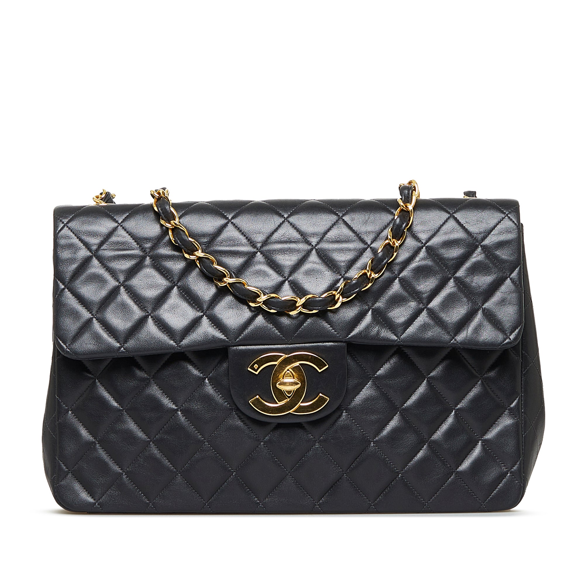 Black Quilted Lambskin Maxi Classic Double Flap Gold Hardware, 2015-2016