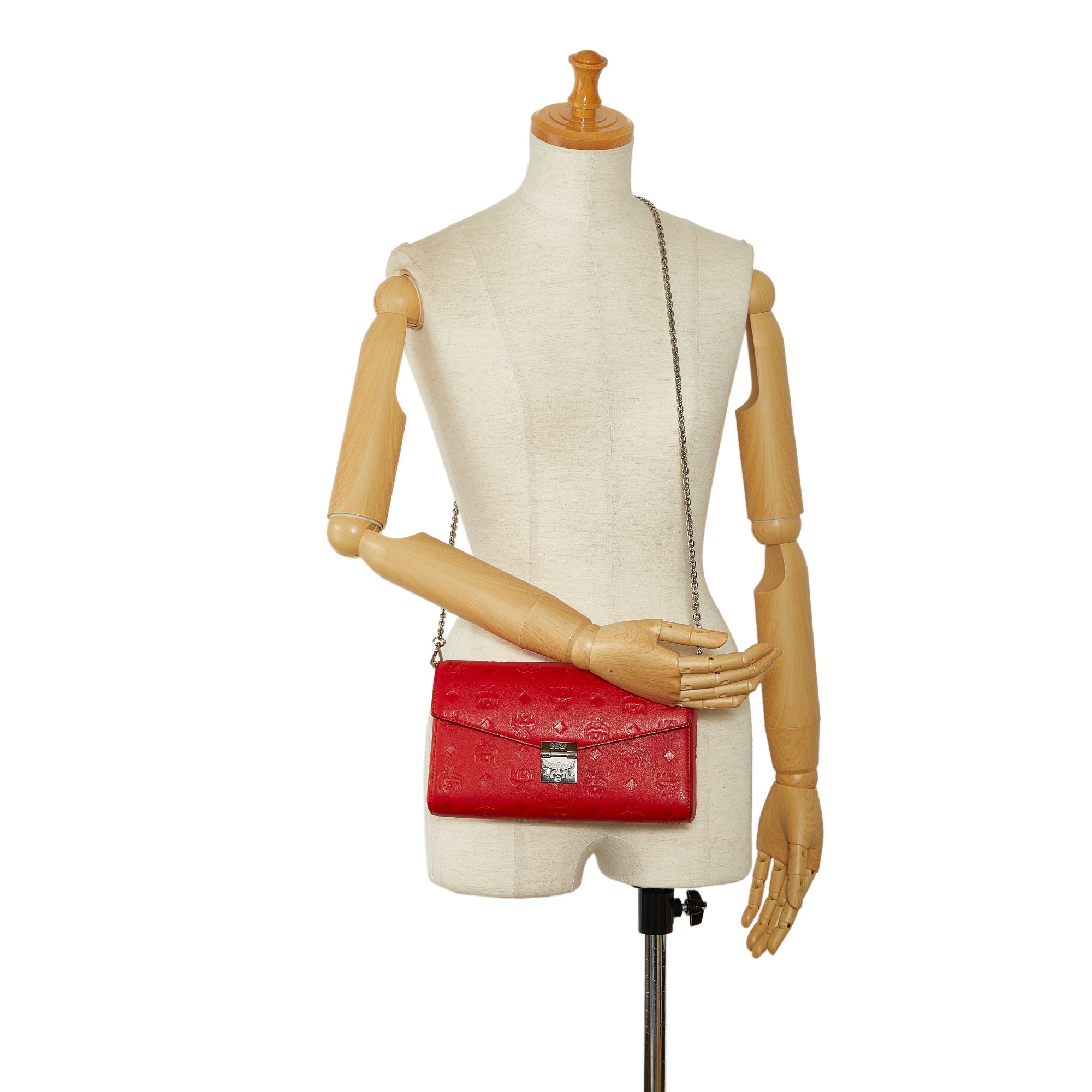 Red MCM Visetos Millie Flap Crossbody Bag - Designer Revival