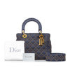 Blue Dior Medium Studded Denim Supple Lady Dior Satchel