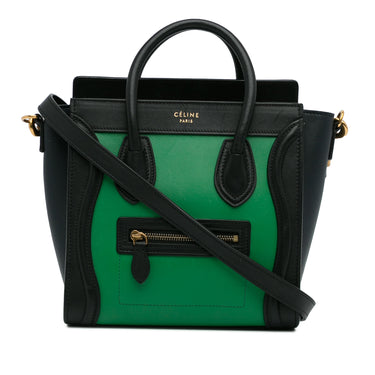 Green Celine Nano Bicolor Luggage Satchel - Designer Revival