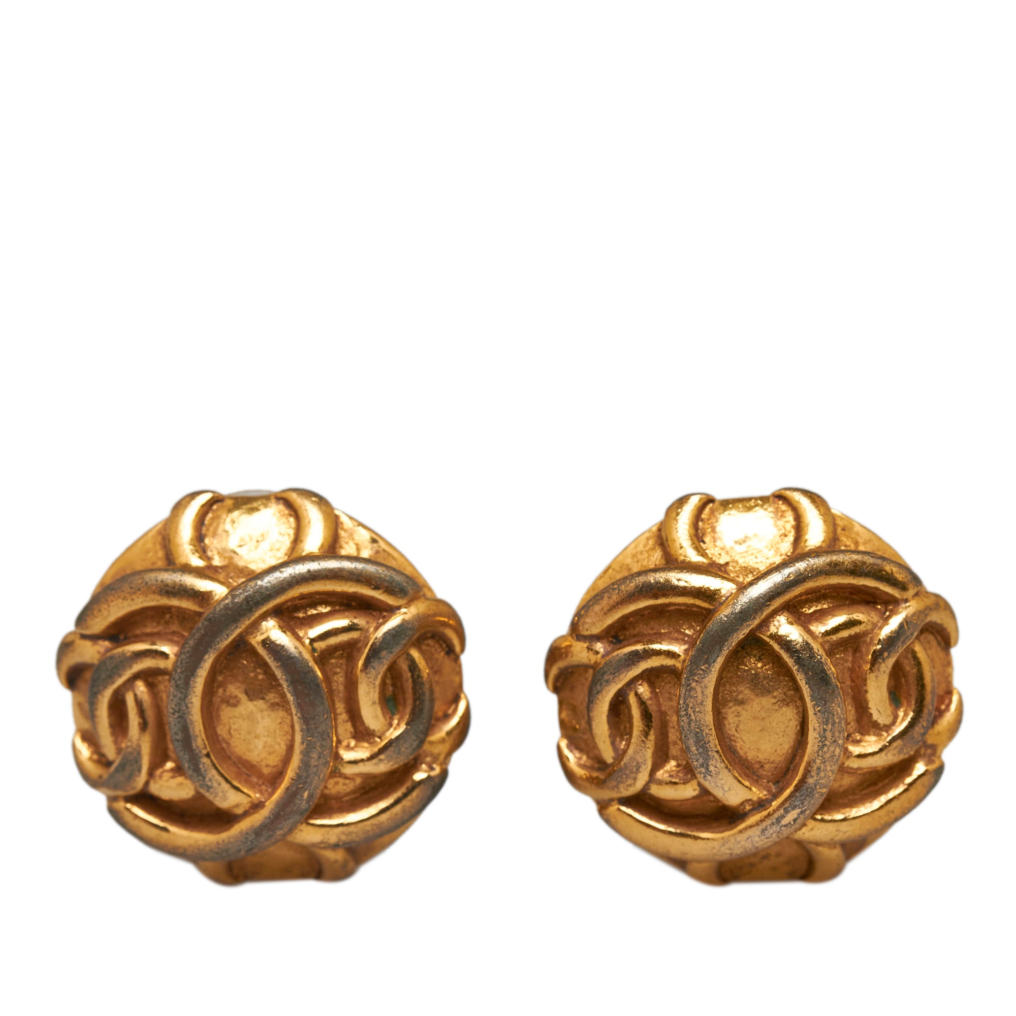 Gold Chanel CC Clip-On Earrings