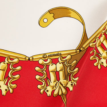 Red Hermes Les Cavaliers d'Or Silk Scarf Scarves - Designer Revival