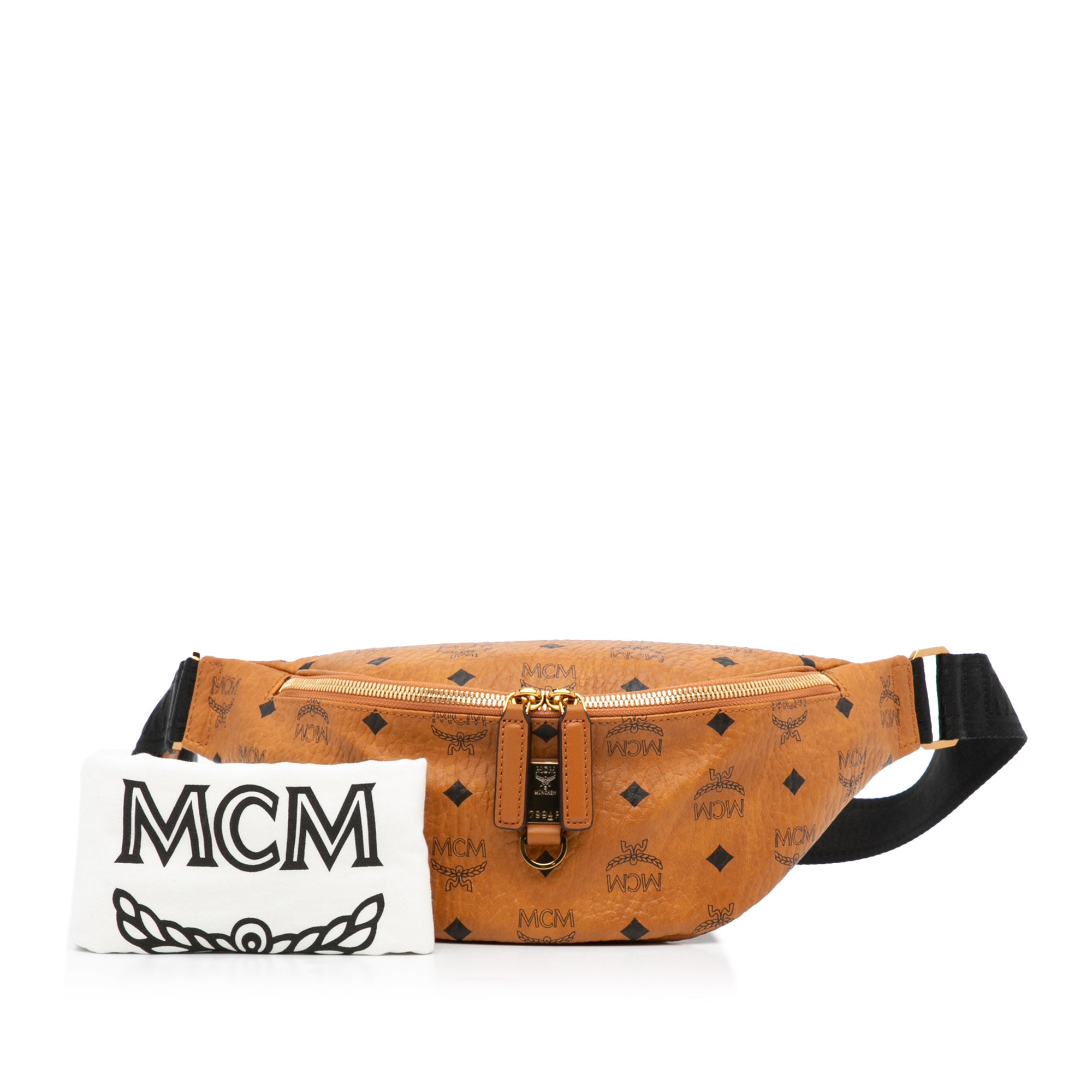 MCM Fursten Visetos Small Belt Bag In Cognac Coated Canvas in Brown