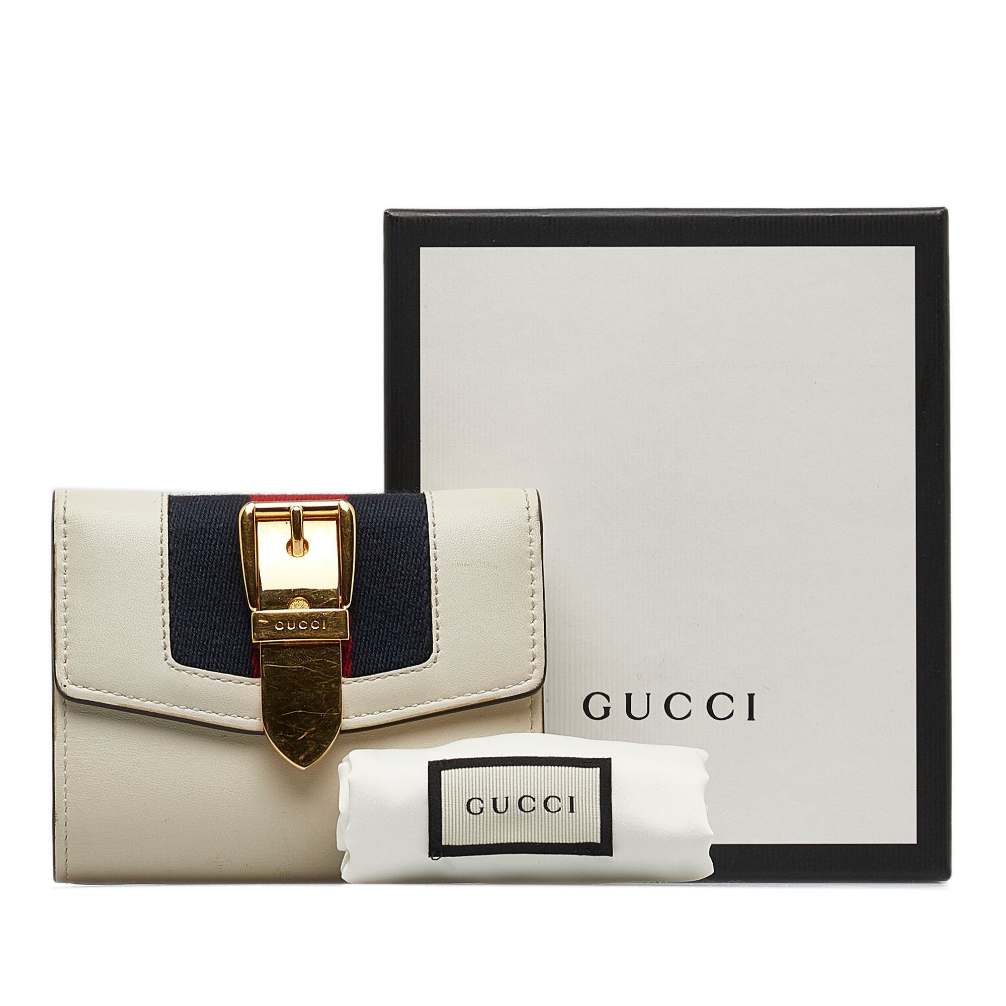 White Gucci Sylvie Leather Small Wallet - Designer Revival