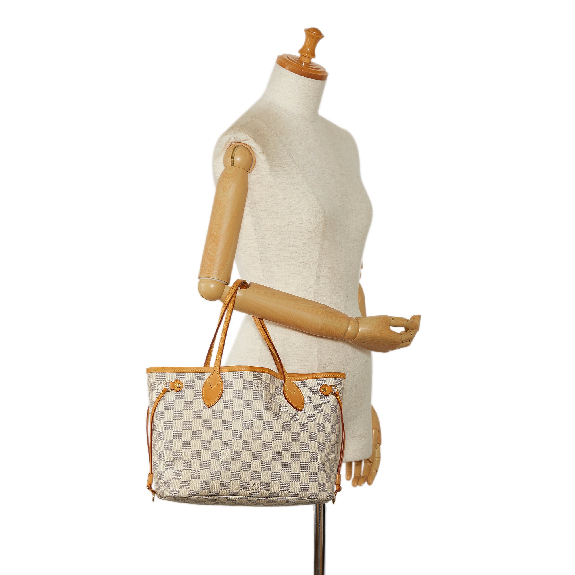 Louis Vuitton Neverfull PM Damier Azur Small Tote Shoulder Bag White Beige Purse