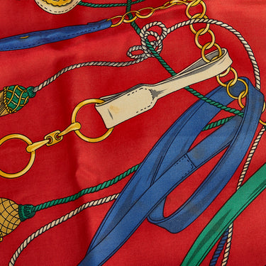 Red Celine Tassel Printed Silk Scarf Scarves