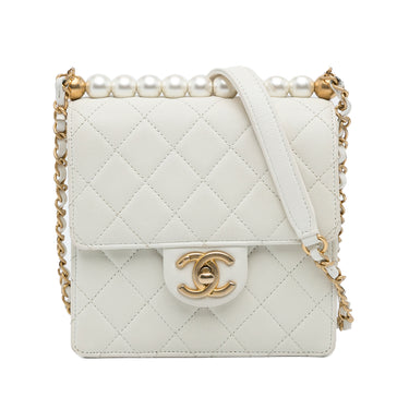 White Chanel Small Chic Pearls Flap Bag - Designer Revival