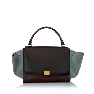 Black Celine Trapeze Tricolor Leather Satchel Bag