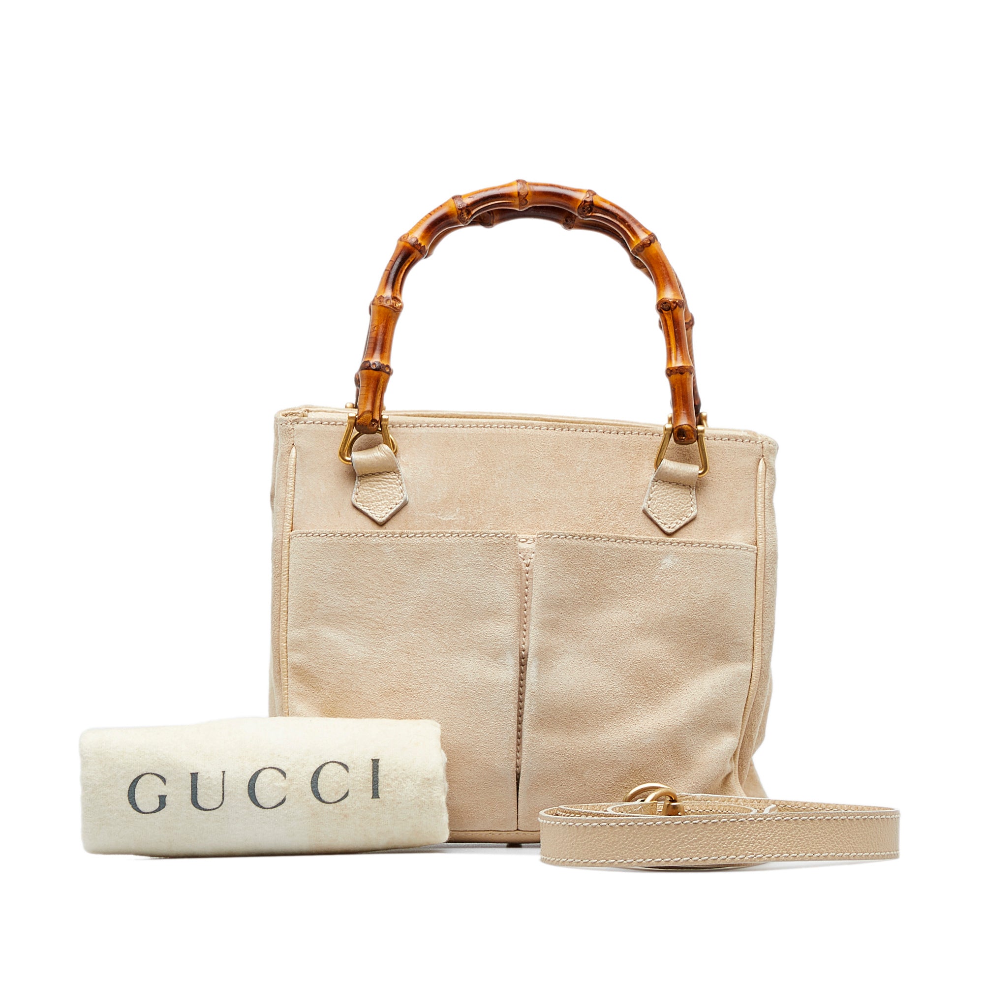 Gucci Large Suede Bamboo Tote