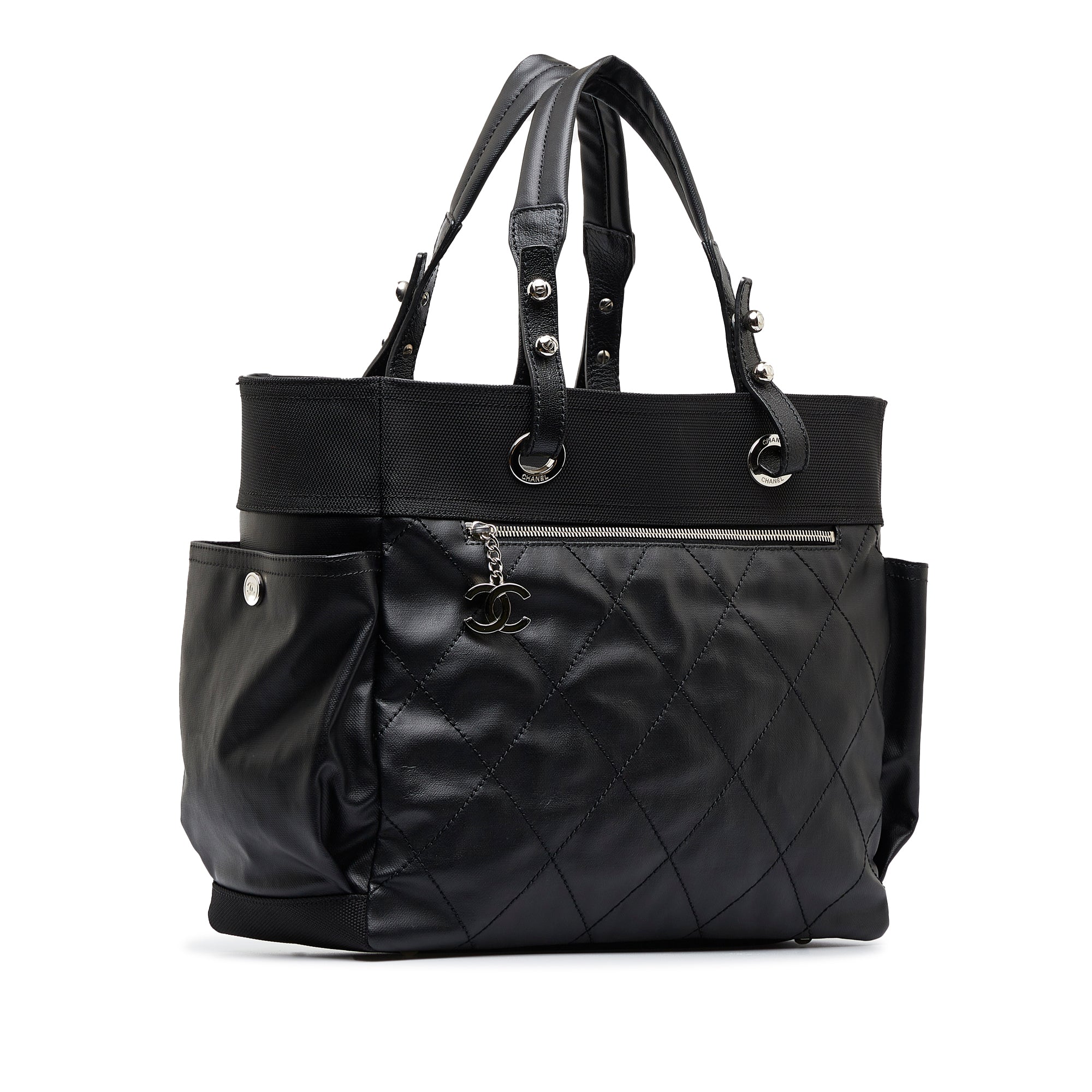 Chanel Paris Biarritz Black Canvas Tote Bag (Pre-Owned)
