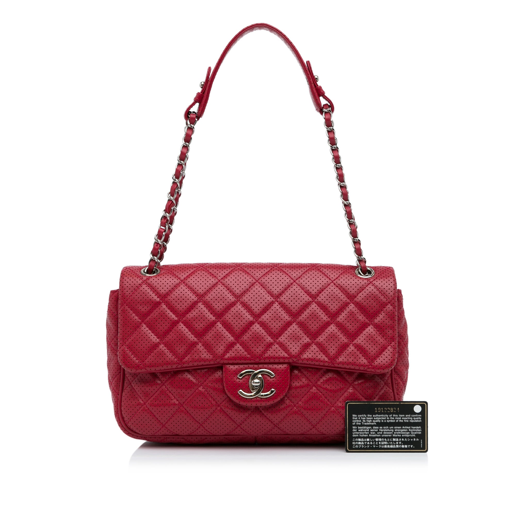 Red Chanel Jumbo Classic Perforated Lambskin Single Flap Shoulder Bag –  Designer Revival